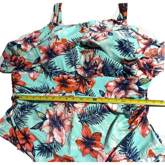 CATHERINES One Piece Swimsuit Bathing Suit Ruffles Built in Bra Floral Size 32W - Picture 11 of 12